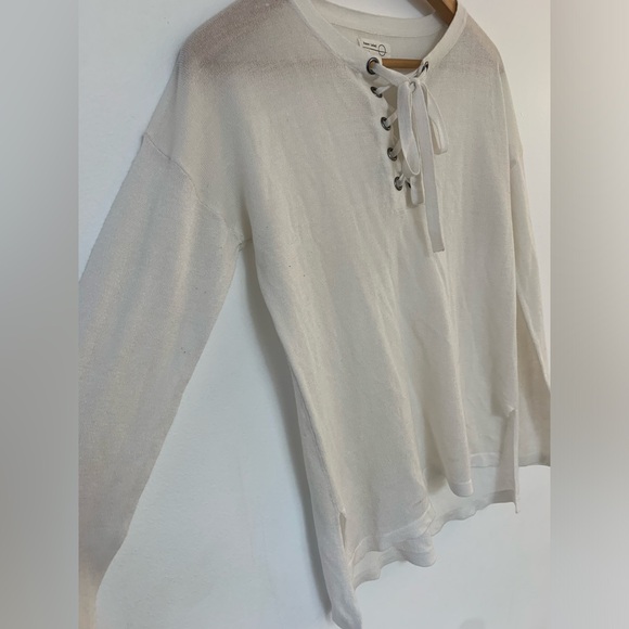 Paper Label 1/4 Tie up Pullover white/off white sweater, women’s size small. - Picture 4 of 6